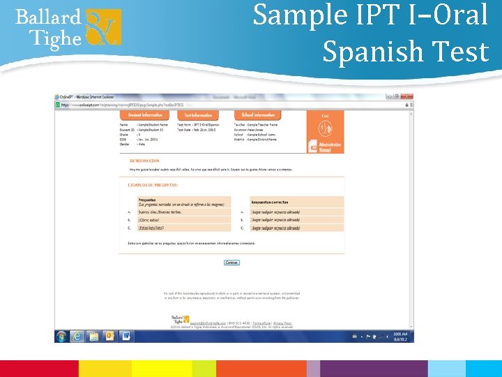 Sample IPT I–Oral Spanish Test 