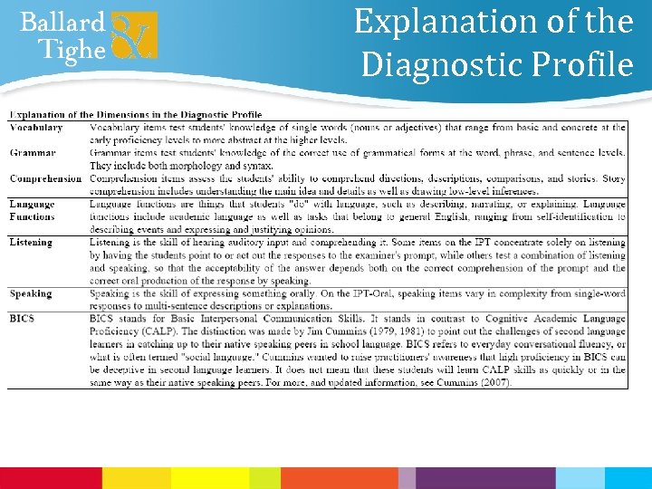 Explanation of the Diagnostic Profile 