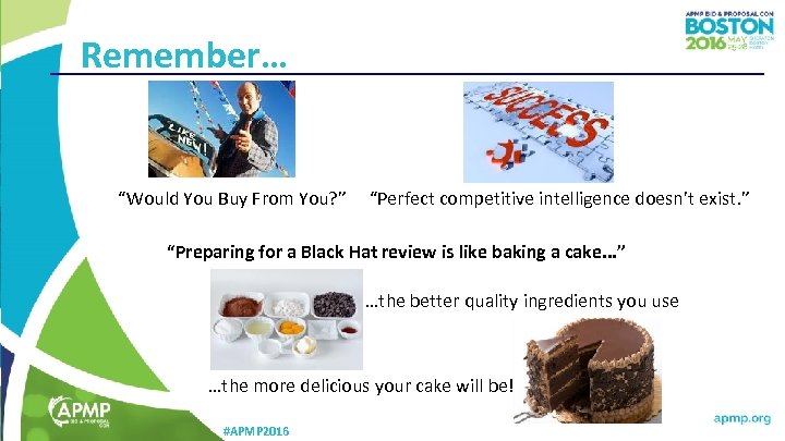 Remember… “Would You Buy From You? ” “Perfect competitive intelligence doesn’t exist. ” “Preparing