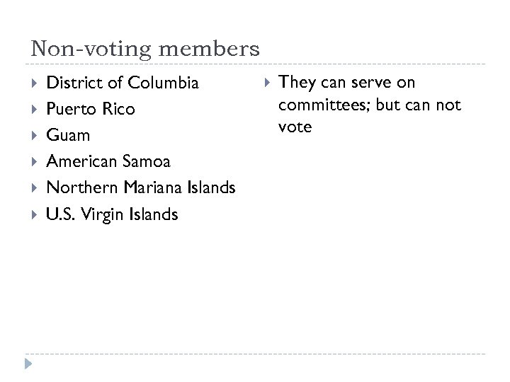 Non-voting members District of Columbia Puerto Rico Guam American Samoa Northern Mariana Islands U.