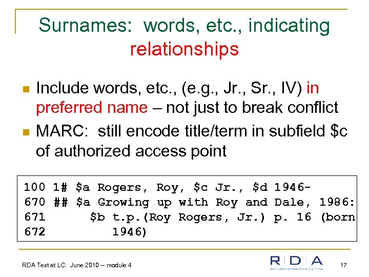 Surnames: words, etc. , indicating relationships n n Include words, etc. , (e. g.