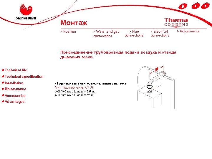 Монтаж > Position > Water and gas connections > Flue connections > Electrical connections
