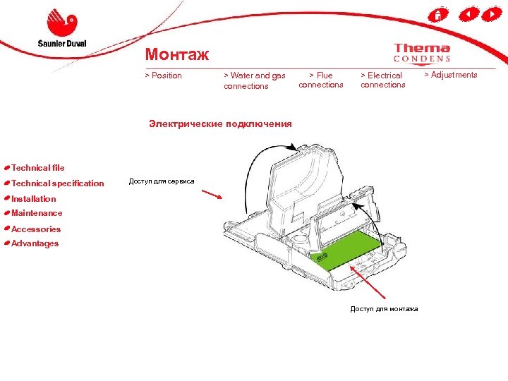 Монтаж > Position > Water and gas connections > Flue connections > Electrical connections