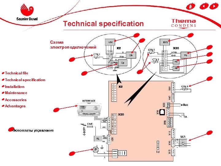 Technical specification Схема электроподключений Technical file Technical specification Installation Maintenance Accessories Advantages Фото платы