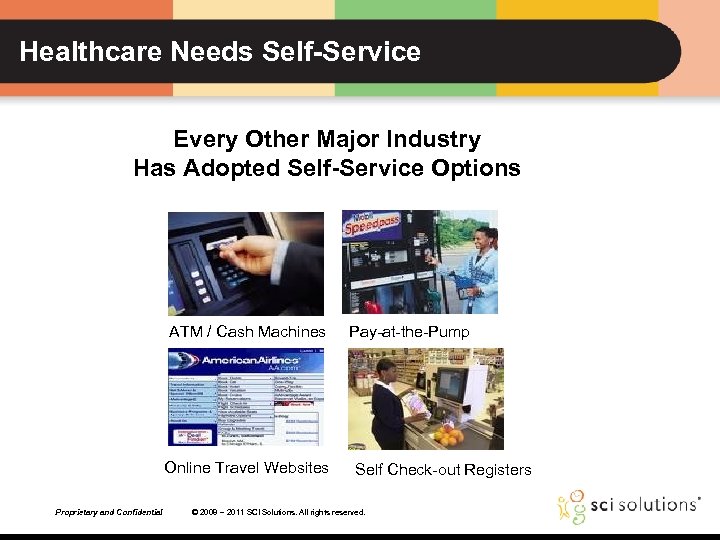 Healthcare Needs Self-Service Every Other Major Industry Has Adopted Self-Service Options ATM / Cash