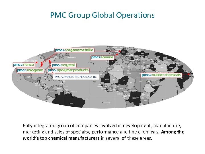 PMC Group Global Operations Fully integrated group of companies involved in development, manufacture, marketing