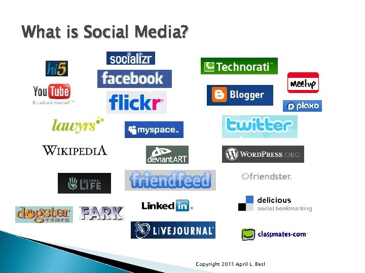What is Social Media? Copyright 2011 April L. Besl 