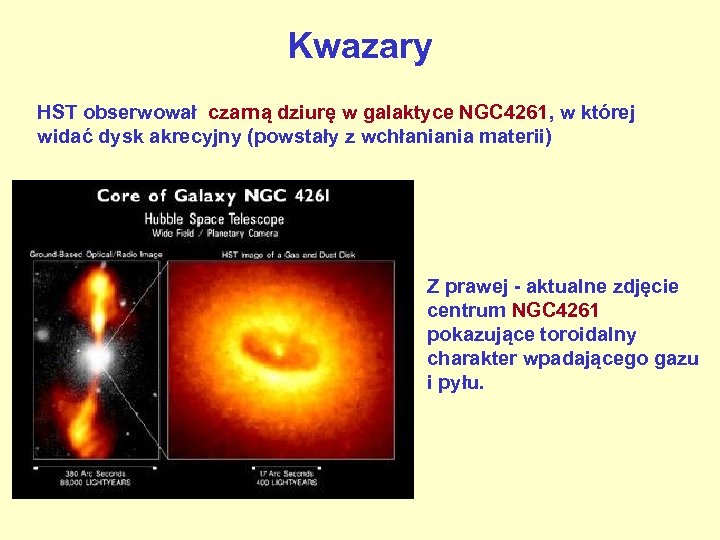 Kwazary HST obserwował czarną dziurę w galaktyce NGC 4261, w której widać dysk akrecyjny