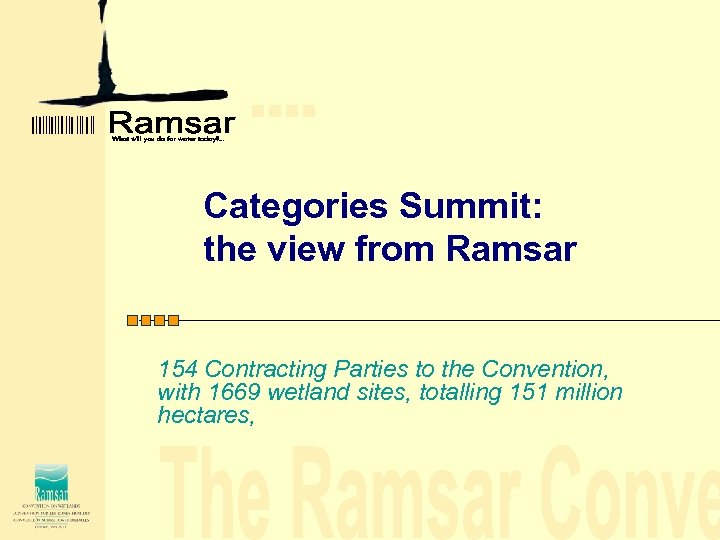 Categories Summit: the view from Ramsar 154 Contracting Parties to the Convention, with 1669