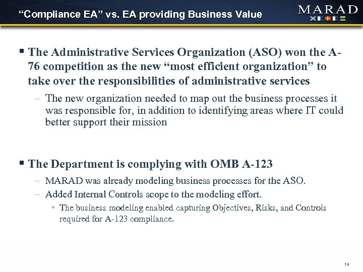 “Compliance EA” vs. EA providing Business Value § The Administrative Services Organization (ASO) won