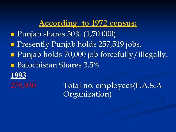 According to 1972 census: Punjab shares 50% (1, 70 000). n Presently Punjab holds