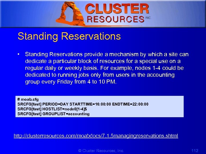 1 Standing Reservations • Standing Reservations provide a mechanism by which a site can