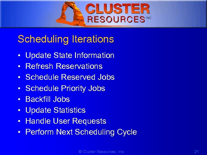 1 Scheduling Iterations • • Update State Information Refresh Reservations Schedule Reserved Jobs Schedule