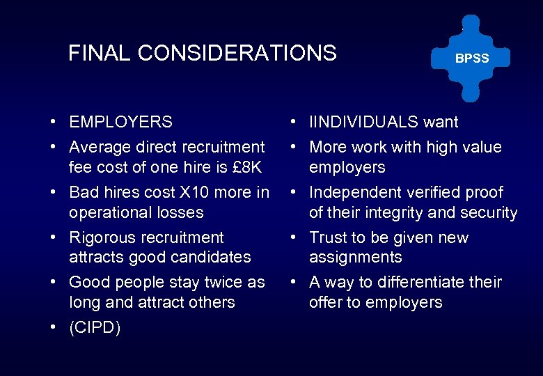 FINAL CONSIDERATIONS • EMPLOYERS • Average direct recruitment fee cost of one hire is