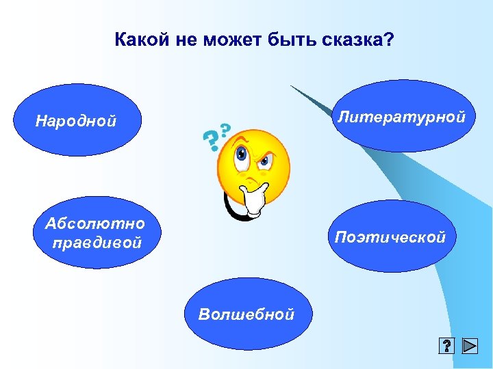 Какой не может быть сказка? Литературной Народной Абсолютно правдивой Поэтической Волшебной 