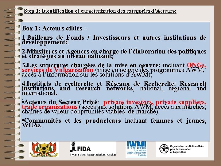 Step 1: Identification et caracterisation des categories d’Acteurs: Box 1: Acteurs ciblés – 1.