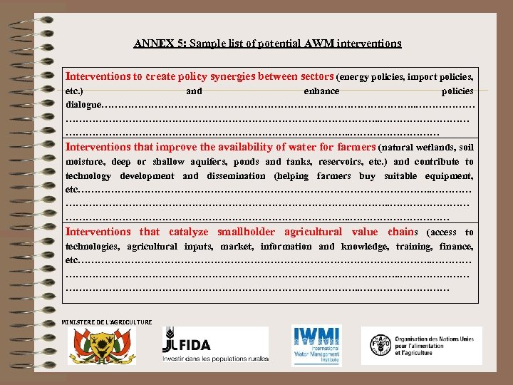 ANNEX 5: Sample list of potential AWM interventions Interventions to create policy synergies between