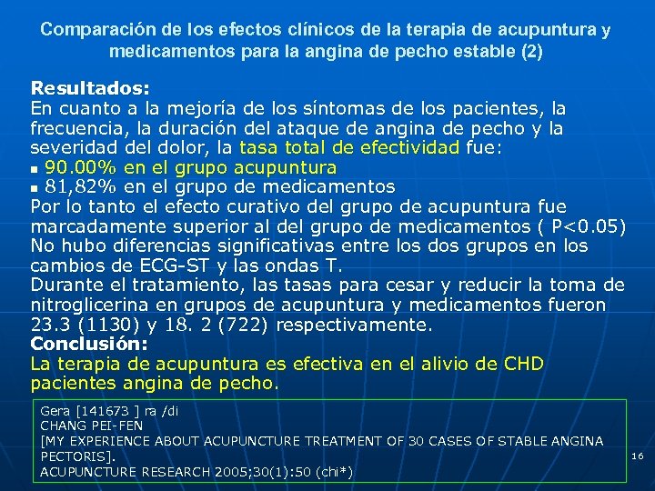 Comparación de los efectos clínicos de la terapia de acupuntura y medicamentos para la