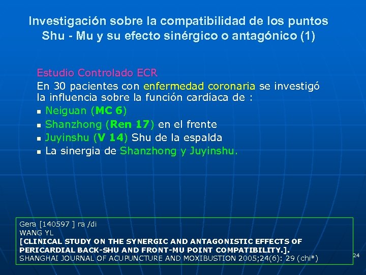 Investigación sobre la compatibilidad de los puntos Shu - Mu y su efecto sinérgico