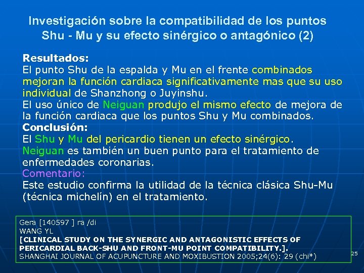 Investigación sobre la compatibilidad de los puntos Shu - Mu y su efecto sinérgico