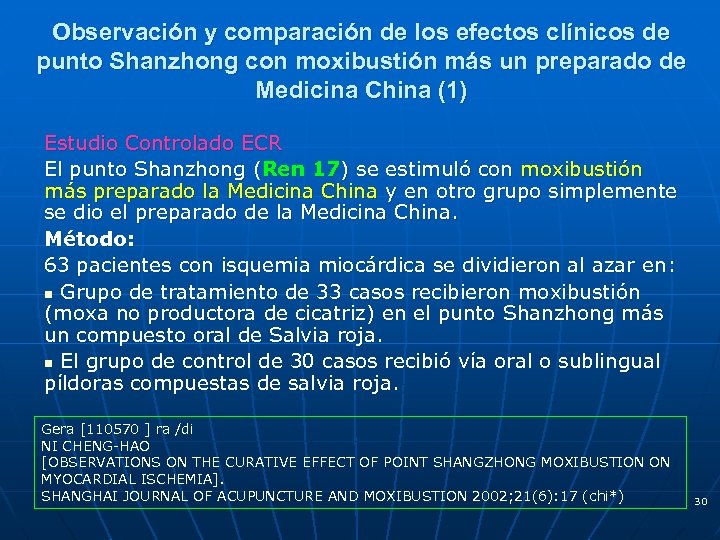 Observación y comparación de los efectos clínicos de punto Shanzhong con moxibustión más un