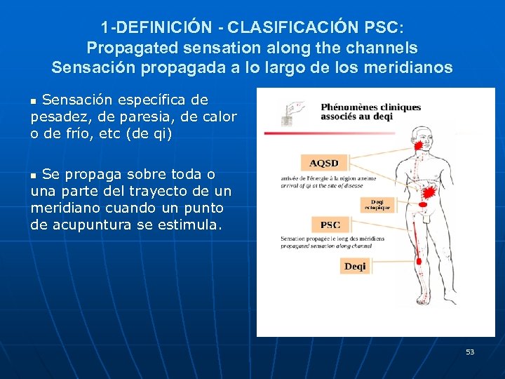 1 -DEFINICIÓN - CLASIFICACIÓN PSC: Propagated sensation along the channels Sensación propagada a lo