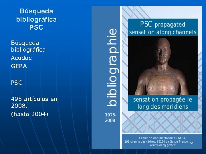 Búsqueda bibliográfica PSC Búsqueda bibliográfica Acudoc GERA PSC 495 artículos en 2008. (hasta 2004)