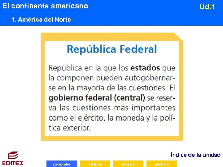 El continente americano Ud. 1 1. América del Norte Índice de la unidad geografía