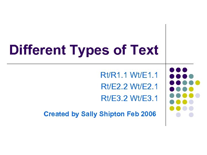 Different Types of Text Rt/R 1. 1 Wt/E 1. 1 Rt/E 2. 2 Wt/E