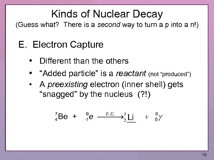 Kinds of Nuclear Decay (Guess what? There is a second way to turn a