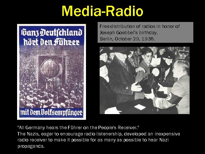 Media-Radio Free distribution of radios in honor of Joseph Goebbel’s birthday. Berlin, October 29,