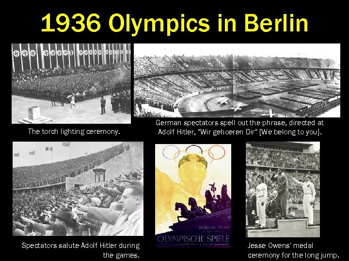 1936 Olympics in Berlin The torch lighting ceremony. Spectators salute Adolf Hitler during the