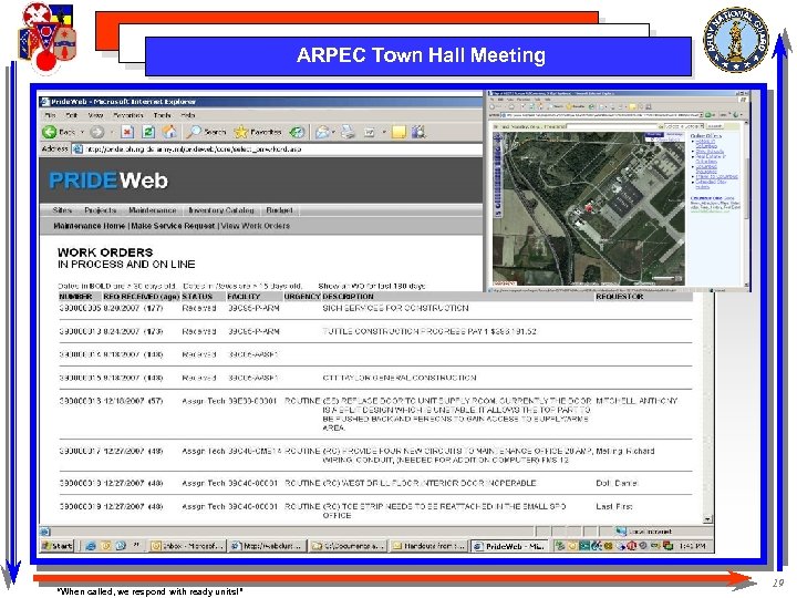 ARPEC Town Hall Meeting “When called, we respond with ready units!” 19 