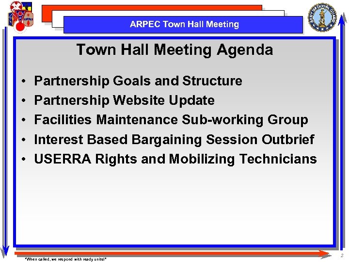 ARPEC Town Hall Meeting Agenda • • • Partnership Goals and Structure Partnership Website
