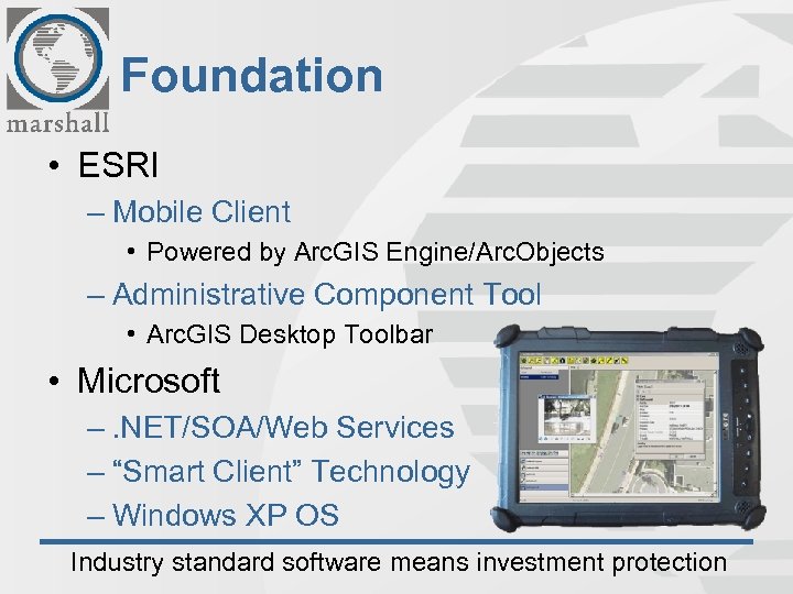 Foundation • ESRI – Mobile Client • Powered by Arc. GIS Engine/Arc. Objects –