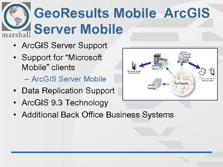 Geo. Results Mobile Arc. GIS Server Mobile • Arc. GIS Server Support • Support