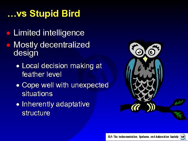 …vs Stupid Bird · Limited intelligence · Mostly decentralized design · Local decision making