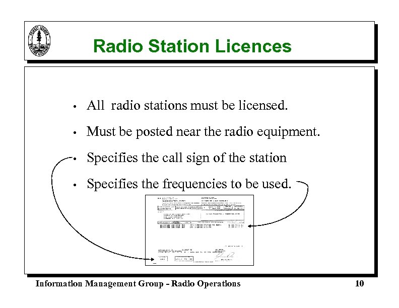 Radio Station Licences • All radio stations must be licensed. • Must be posted
