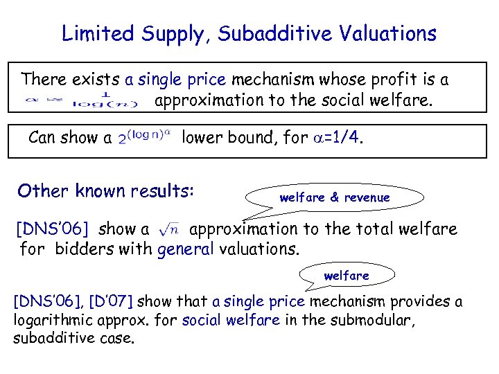Limited Supply, Subadditive Valuations There exists a single price mechanism whose profit is a