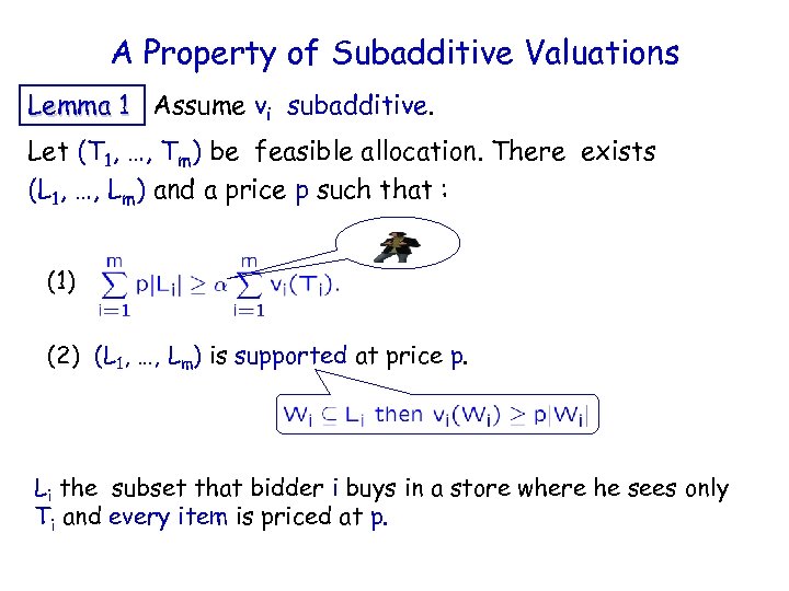 A Property of Subadditive Valuations Lemma 1 Assume vi subadditive. Let (T 1, …,