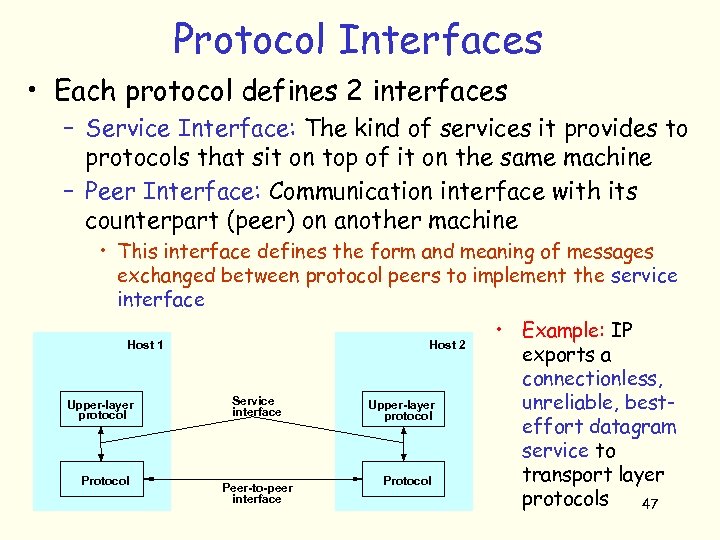 Protocol Interfaces • Each protocol defines 2 interfaces – Service Interface: The kind of