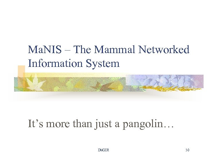 Ma. NIS – The Mammal Networked Information System It’s more than just a pangolin…