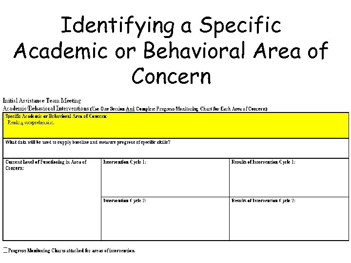 Identifying a Specific Academic or Behavioral Area of Concern 