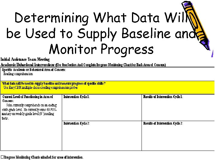 Determining What Data Will be Used to Supply Baseline and Monitor Progress 