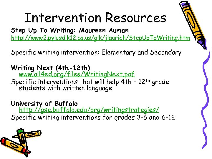 Intervention Resources Step Up To Writing: Maureen Auman http: //www 2. pylusd. k 12.