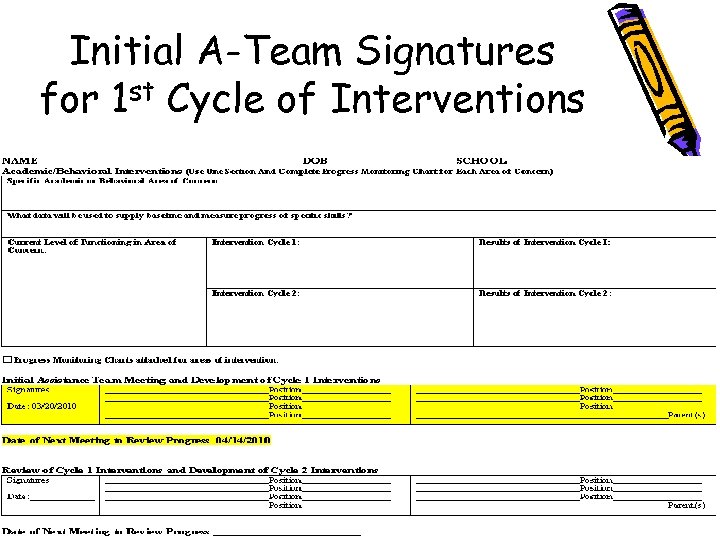 Initial A-Team Signatures for 1 st Cycle of Interventions 