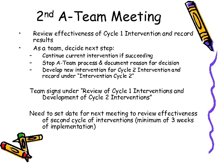 2 nd A-Team Meeting • • – – – Review effectiveness of Cycle 1