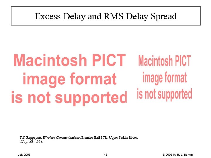 Excess Delay and RMS Delay Spread T. S. Rappaport, Wireless Communications, Prentice Hall PTR,