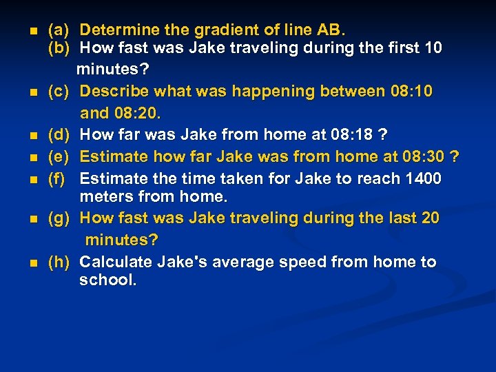 n n n n (a) Determine the gradient of line AB. (b) How fast