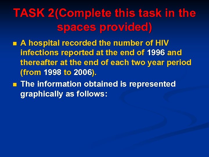 TASK 2 (Complete this task in the spaces provided) n n A hospital recorded